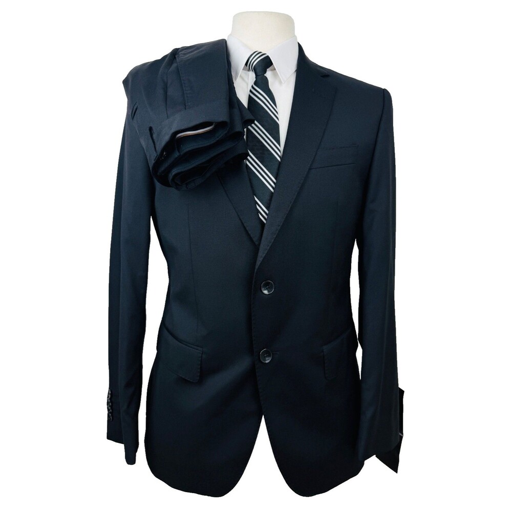 $799 NEW HUGO BOSS MENS 38S SOLID BLACK 100% WOOL 2 PIECE SUIT WITH PANTS 30X26